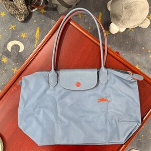 Longchamp Blue Mist and Orange Shoulder Bag Medium Tote NWOT